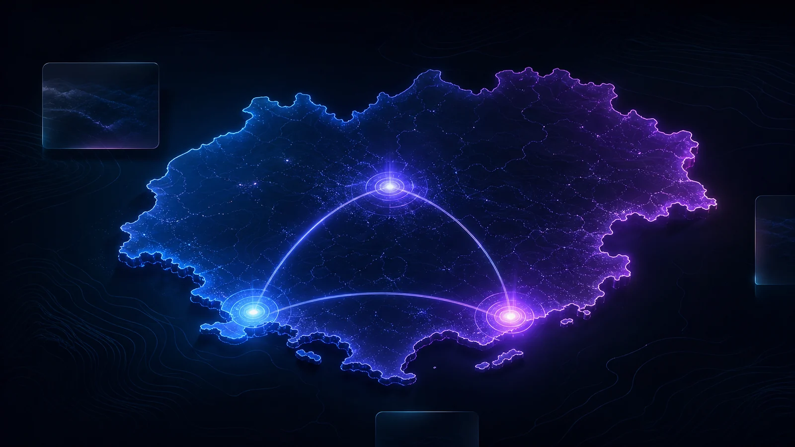 Carte numérique stylisée du Var reliant Toulon, Hyères et Pierrefeu-du-Var pour une agence web locale