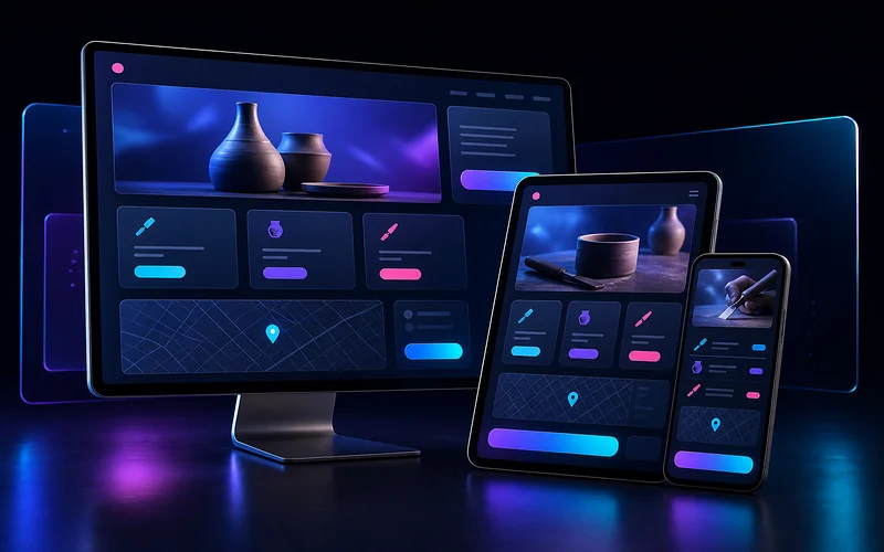 Mockup responsive d'un site internet pour artisan du Var sur ordinateur, tablette et mobile
