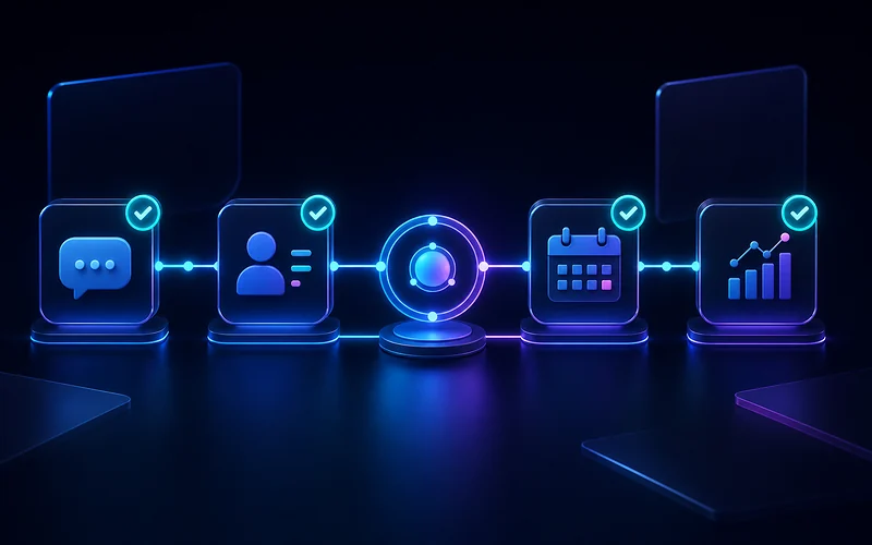 Automatisation par agent IA reliant messages, CRM, agenda et analytics